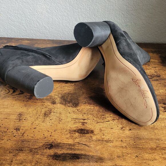 Sam Edelman Leather Upper Black Suede Zip Block Boots Womans Size 8.5 Round Toe - Picture 7 of 9